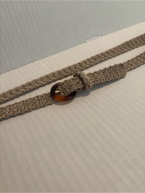 Woven Beige Women's Waist Belt with Tortoise Ring